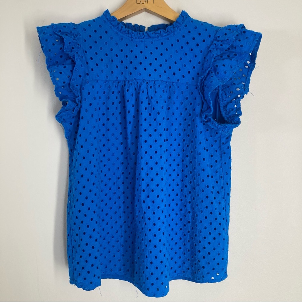 BTFBM Royal Blue Eyelet Blouse with Ruffle Sleeves Size Medium